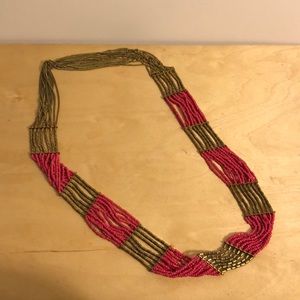 Antique gold and pink seed bead necklace